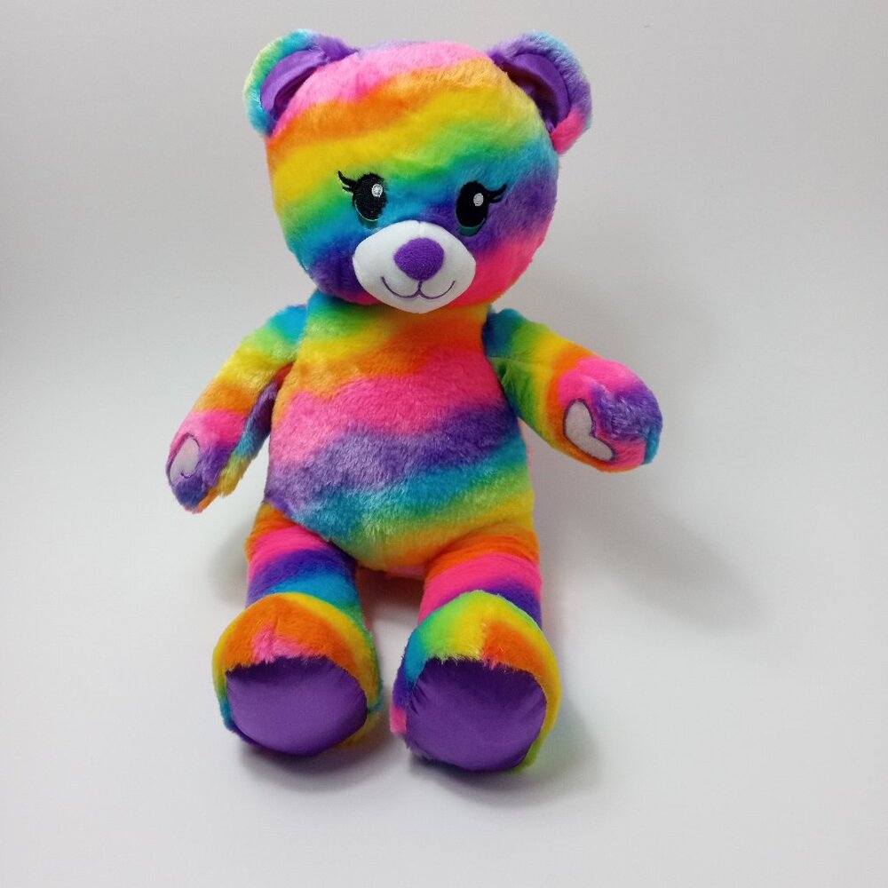 Build A Bear BABW Plush Rainbow Tie Dye Multicolor Heart Hands Stuffed Animal